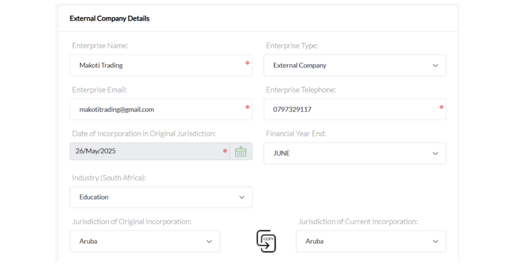 CIPC External Company Registration in South Africa: A Step-by-Step Guide to the Automated Process 5 Enter the External Company Details