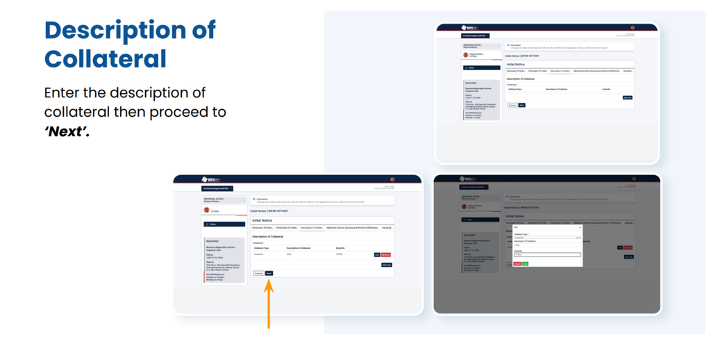 Step 8 of How to Use the MPSR Collateral Registry in Kenya: A Step-by-Step Guide: Describe the Collateral