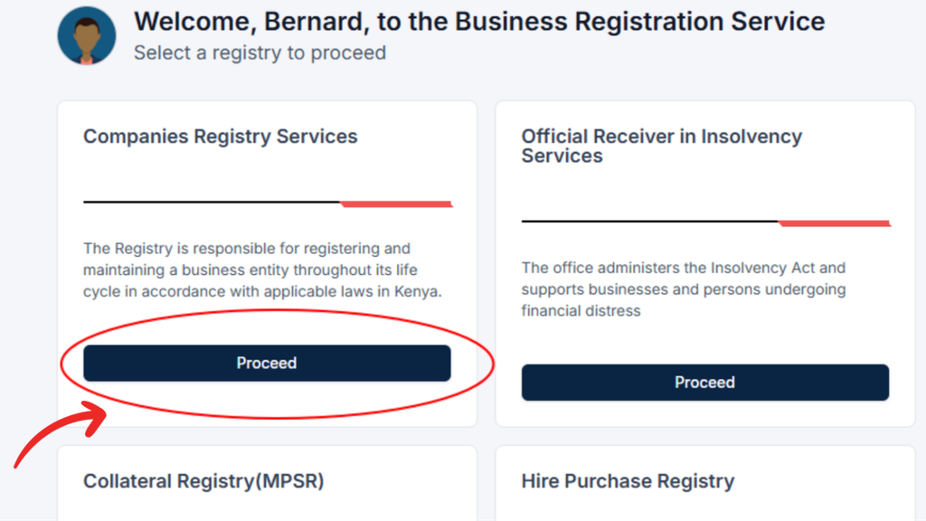  Step 2: Select Companies Registry Services (How to Submit, Download and Access a Certified Copy of Records on BRS eCitizen in Kenya: Step by Step Guide)