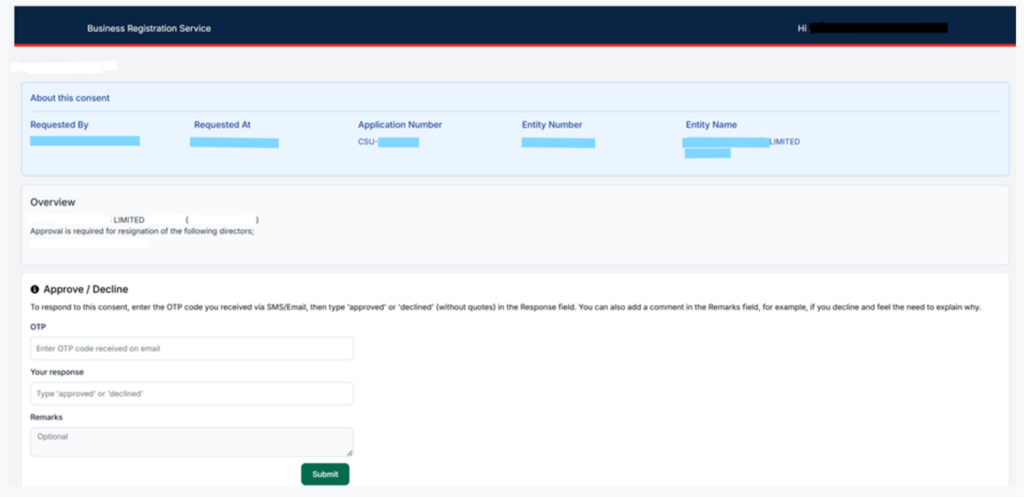 BRS Consent Process in Kenya: A Step-by-Step Guide to Giving Consent Using OTP 6 Step 7: Enter Your Consent Decision - BRS Consent Process in Kenya: A Step-by-Step Guide to Giving Consent Using OTP